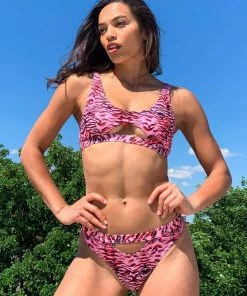 Luxe Palm Tiger Print Crop Cut Out Bikini Top