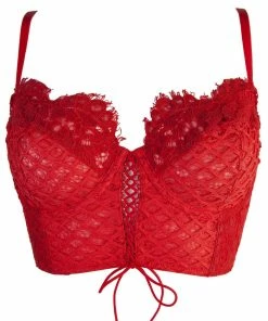 Outlet Peek & Beau Toyen Red Mesh & Lace Longline Corset Bra
