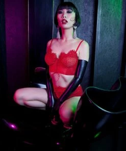 Outlet Peek & Beau Toyen Red Mesh & Lace Longline Corset Bra