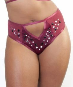 Peek & Beau - Betsy Wine Studded High Waist Brief Outlet