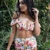Peek & Beau Vintage Floral Ruffle Bardot Bikini Top Swimwear 2 Peek & Beau Vintage Floral Ruffle Bardot Bikini Top Swimwear