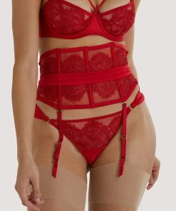 Playful Promises Anneliese Red Satin Net And Lace Waspie Basques & Corsets