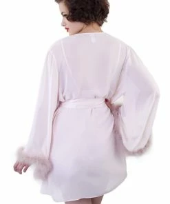 Bettie Page Lingerie Peach Feather Robe Nightwear 9 Bettie Page Lingerie Peach Feather Robe Nightwear