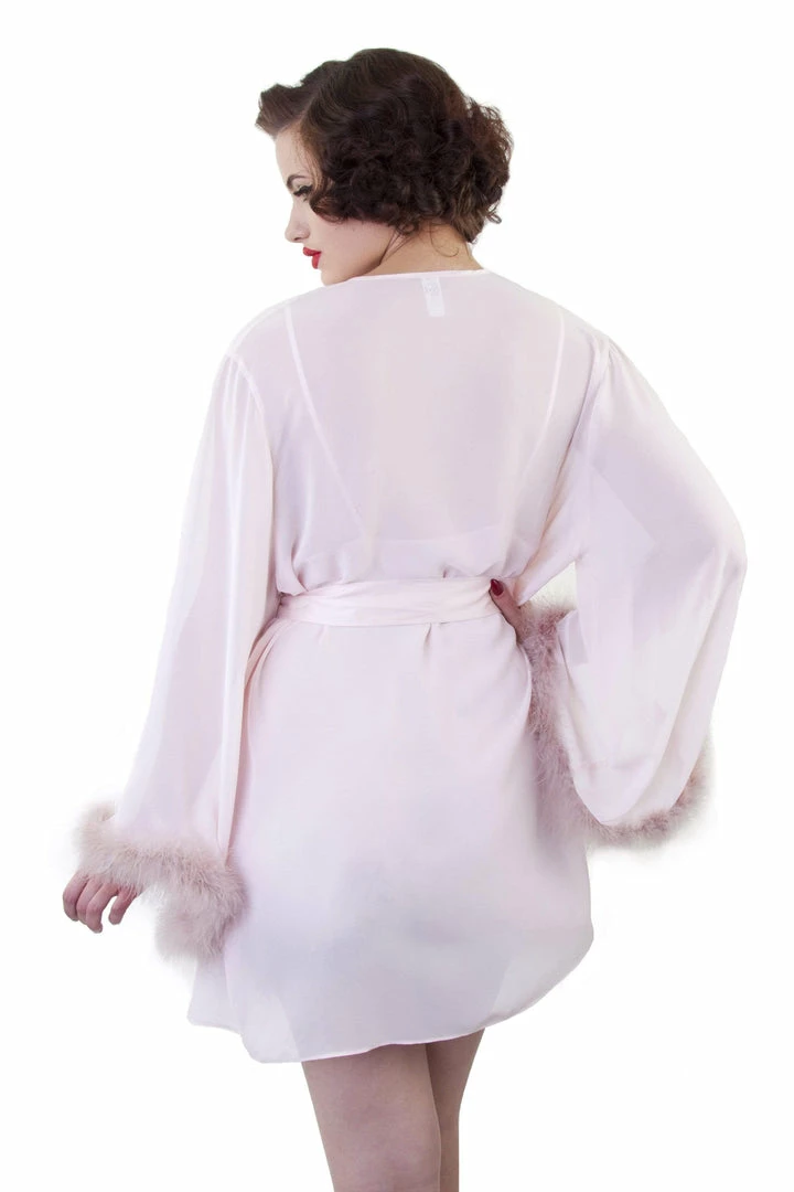 Bettie Page Lingerie Peach Feather Robe Nightwear 6 Bettie Page Lingerie Peach Feather Robe Nightwear