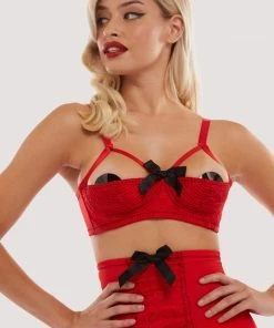 Bettie Page Lingerie Red Elsie Lace Quarter Cup Bra