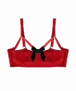 Bettie Page Lingerie Red Elsie Lace Quarter Cup Bra