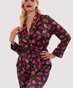 Bettie Page Lingerie Kiss Print Tie PJ Top And Bottom