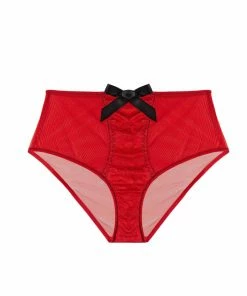Bettie Page Lingerie Outlet Red Elsie Lace High Waisted Brief