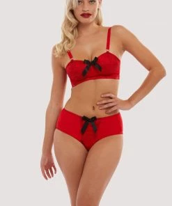 Bettie Page Lingerie Outlet Red Elsie Lace High Waisted Brief