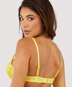Playful Promises Audre Yellow Embroidery Plunge Bra Bras