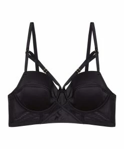 Playful Promises Aurora Black Mesh & Satin Crossover Longline Bra Core Outlet