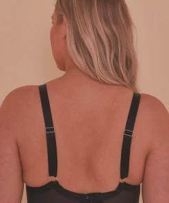 Playful Promises Aurora Black Mesh & Satin Crossover Longline Bra Core Outlet