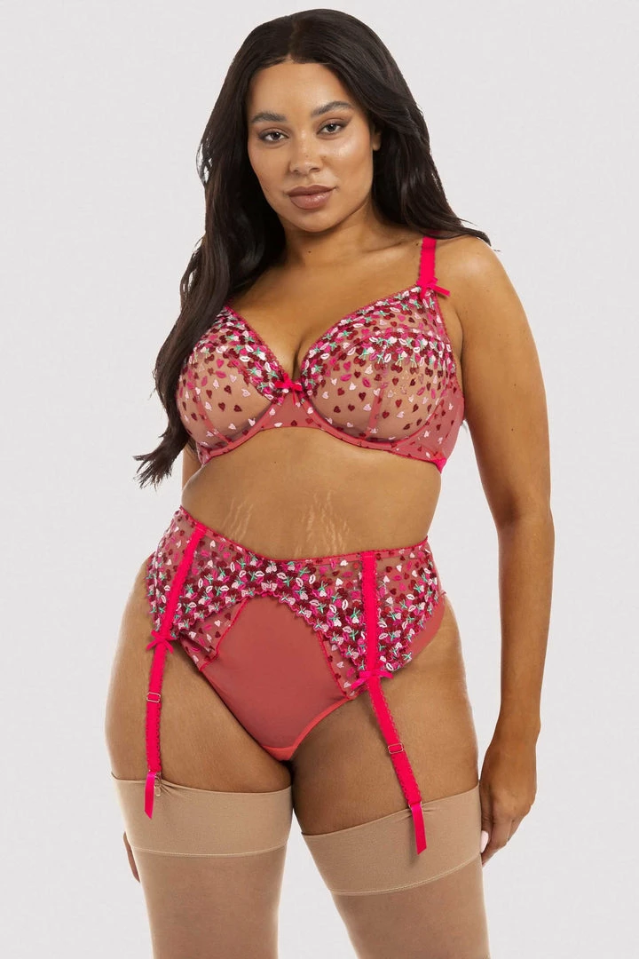 Playful Promises Cherry Embroidery Coral Plunge Bra Bras 12 Playful Promises Cherry Embroidery Coral Plunge Bra Bras