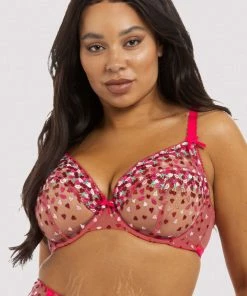 Playful Promises Cherry Embroidery Coral Plunge Bra Bras