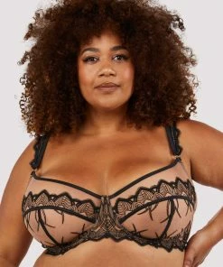 Playful Promises Curve Exclusive Bras Clara Latte And Black Lace Harness And Bra
