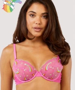 Playful Promises Coccinelle Rainbow Shooting Star Pride Embroidery Plunge Bra