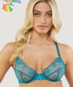 Playful Promises Marsha Teal Embroidery And Rings Plunge Bra