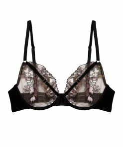 Playful Promises Mayla Black Floral Embroidered Plunge Bra Bras