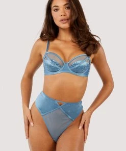Playful Promises Olympia Storm Grey Diamante Mesh And Satin Bra