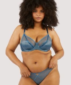 Playful Promises Olympia Storm Grey Diamante Mesh And Satin Bra