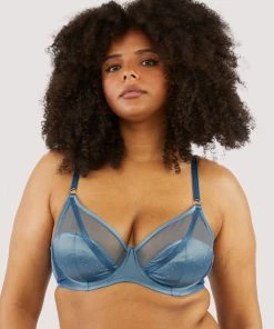 Playful Promises Olympia Storm Grey Diamante Mesh And Satin Bra