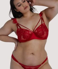 Playful Promises Outlet Anneliese Red Satin Net And Lace Bra