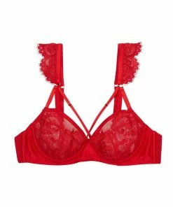 Playful Promises Outlet Anneliese Red Satin Net And Lace Bra