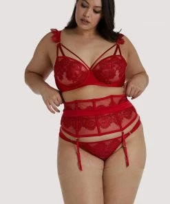 Playful Promises Outlet Anneliese Red Satin Net And Lace Bra