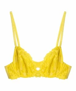 Playful Promises Audre Yellow Embroidery Plunge Bra Bras