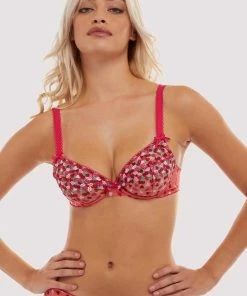 Playful Promises Cherry Embroidery Coral Plunge Bra Bras 19 Playful Promises Cherry Embroidery Coral Plunge Bra Bras