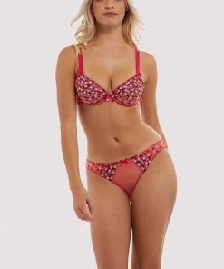 Playful Promises Cherry Embroidery Coral Plunge Bra Bras 21 Playful Promises Cherry Embroidery Coral Plunge Bra Bras