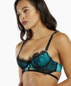 Playful Promises Henrietta Teal Lace Overlay Bra Outlet
