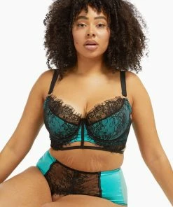 Playful Promises Henrietta Teal Lace Overlay Bra Outlet