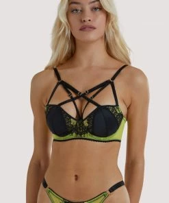 Playful Promises Indigo Lime Strappy Picot Plunge Bra Outlet