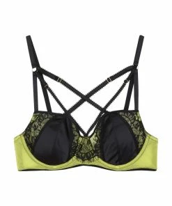 Playful Promises Indigo Lime Strappy Picot Plunge Bra Outlet