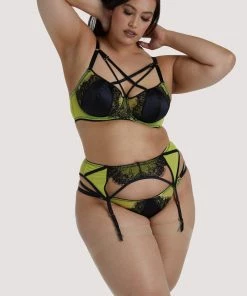 Playful Promises Indigo Lime Strappy Picot Plunge Bra Outlet