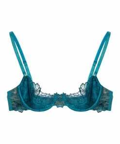 Playful Promises Bras Marsha Teal Embroidery And Rings Quarter Cup Bra