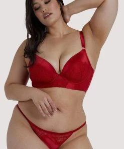 Playful Promises Melina Red Longline Plunge Bra Outlet