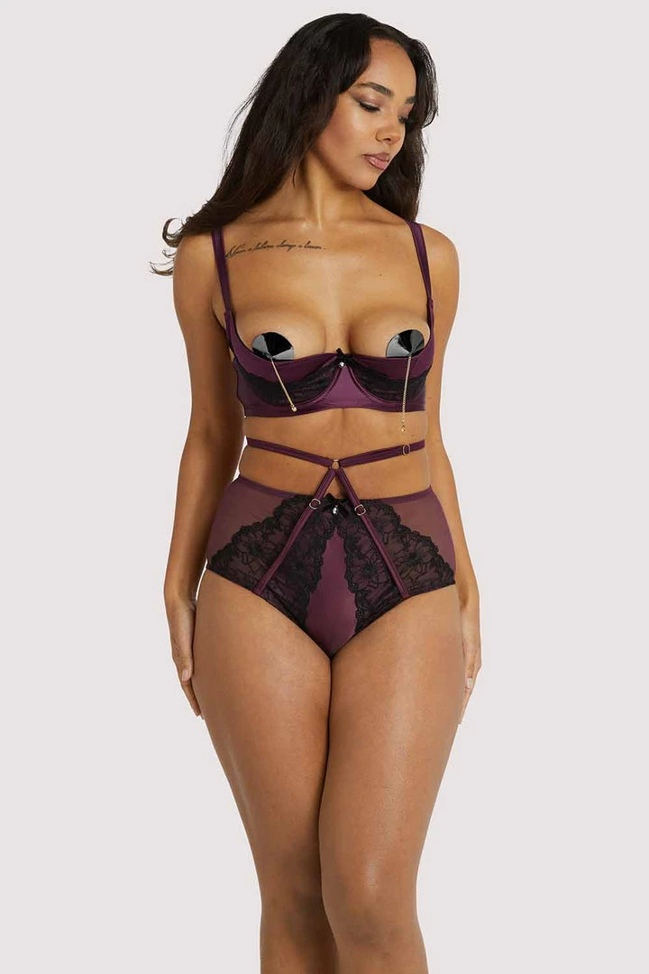 Playful Promises Outlet Muriel Purple Lace Quarter Cup Bra 8 Playful Promises Outlet Muriel Purple Lace Quarter Cup Bra