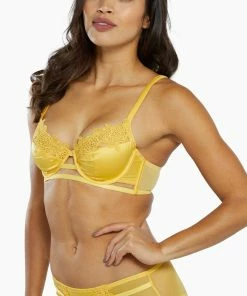Playful Promises Vivienne Mustard Net Satin And Lace Trim Bra