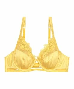 Playful Promises Vivienne Mustard Net Satin And Lace Trim Bra