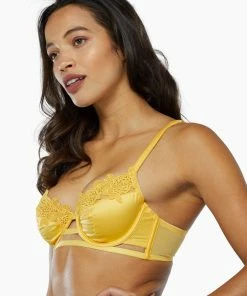Playful Promises Vivienne Mustard Net Satin And Lace Trim Bra