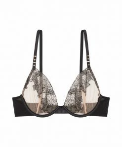 Playful Promises Tiger Peach Mesh Embroidered Plunge Bra