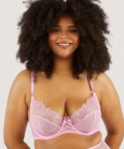Playful Promises Bras Ziggy Pink Lace And Spotted Mesh Bra