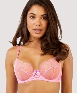Playful Promises Bras Ziggy Pink Lace And Spotted Mesh Bra