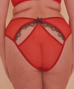 Playful Promises Arlene Curve Red Satin Black Lace Brief Outlet