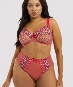Playful Promises Cherry Embroidery Coral Highwaisted Thong