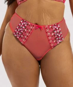 Playful Promises Cherry Embroidery Coral Highwaisted Thong