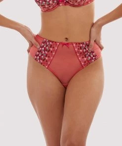 Playful Promises Cherry Embroidery Coral Highwaisted Thong