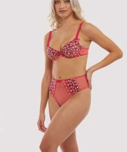 Playful Promises Cherry Embroidery Coral Highwaisted Thong